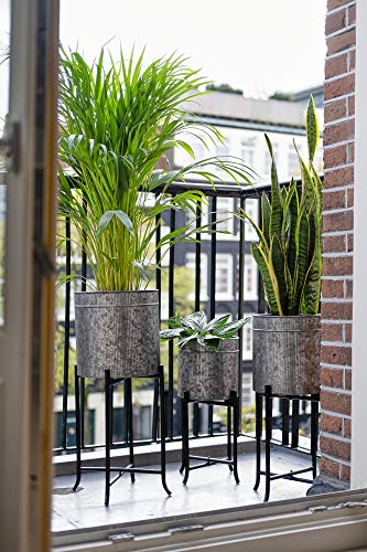 Set 3 Large Galvanized Planters Outdoor & Indoor, Metal Farmhouse Decor For Garden, Patio, Porch & Balcony, Pots With Stand And Drainage, Front Door Decorative Planting Container, Modern Rustic Decor #TOP6