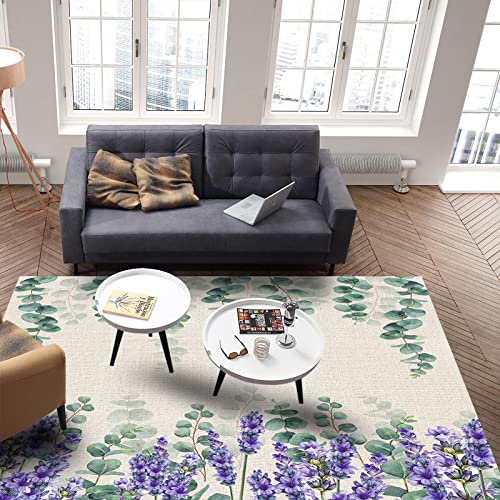 2' X 3' Lavender Eucalyptus Area Rug,Purple Green Farmhouse Plant Leaf Outdoor Indoor Washable Carpet Area+Rug For Living Room,Kids/Boys/Girls Bedroom,Bathroom,Classroom,Kitchen,Hallway,Throw Floor #TOP4