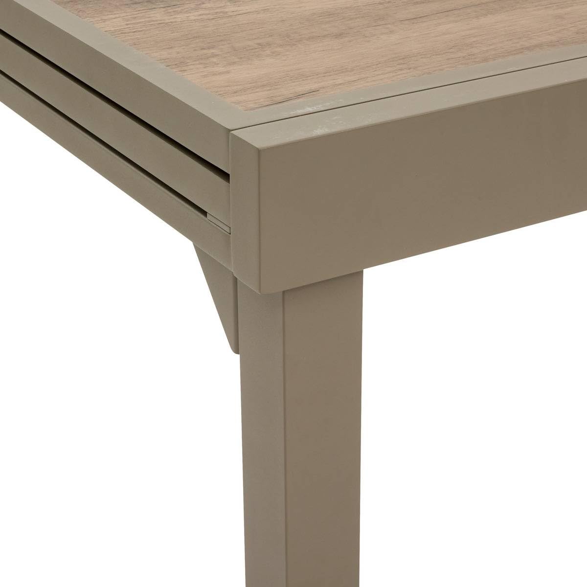 Hespéride - Table de Jardin Extensible Piazza Café - 10 Places - Aluminium Traité Epoxy Antirouille - Plateau Verre Trempé Effet Bois - Meuble d'Extérieur à Rallonge Coulissante
