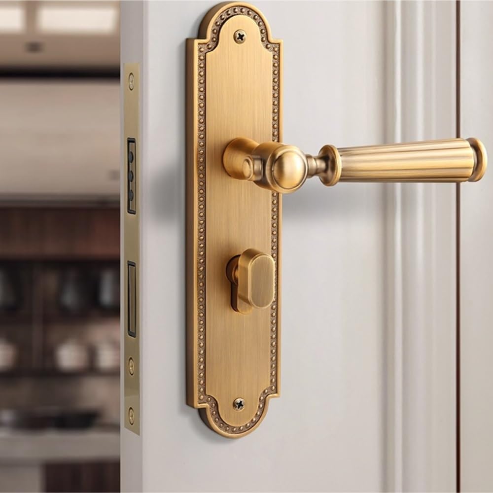 Door knob Integrated Bedroom Door Lock Indoor Handle Silent Magnetic Attraction Retro Antique Brass for Interior Doors(Color1,Magnetic Lock)