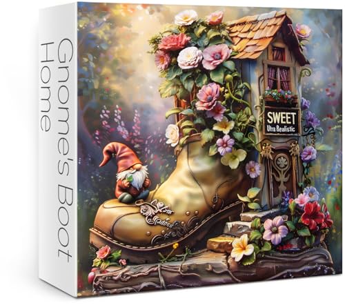 Magic Flower House Gnome Puzzles for Adults 1000 Pieces, Funny Elf Jigsaw Puzzles for Adults, Fantasy Art Nature Puzzles