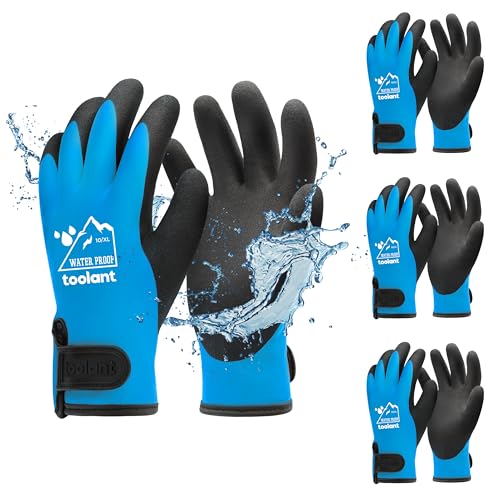 Image of toolant 100% Waterproof Winter Work Gloves, Thermal Insulation with Grip | Touchscreen, Freezer Work for Men and Women, Cold Weather Work & Outdoor Tasks, 3 Pairs, Blue, X-Large
