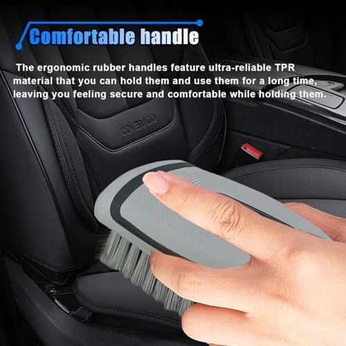 Carpet and Upholstery Cleaning Brush - Stiff Bristle Carpet Scrubber Car Cleaning Brush for Car Interior and Home - Leather Brush Auto Detailing Scrub Brushes for Couch, Floor Mats, Clothes (Grey) - Thumbnail 4