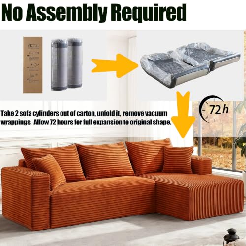 Image of 93 inch Boneless Couch, Modular Sectional Sofa for Living Room, Orange