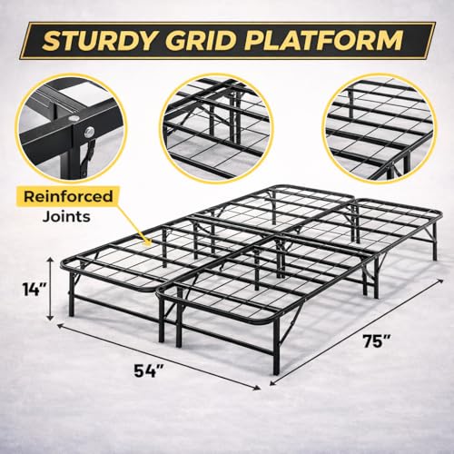 Greaton, 14-Inch Foldable Metal Platform Bed Frame with Tool Free Setup, Sturdy Steel, No Box Spring Needed, Full, Black by Greaton - Used condition - Image 5