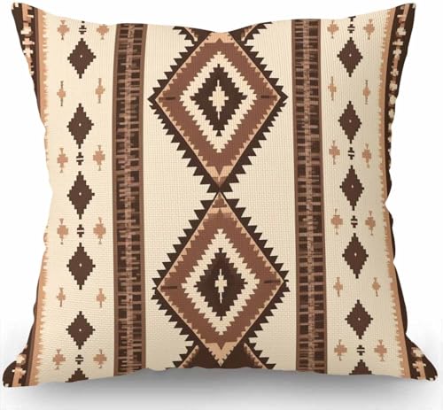 Swono Ethnic Pattern Throw Pillow Cover Cushion Case for Home Decor Sofa Couch 18" x 18" Inch Cotton Linen Farmhouse Decorations