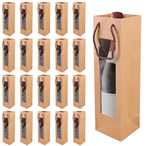 Lot de 20 sacs pour bouteilles de vin en papier kraft - Sacs cadeaux avec fenêtre - Sacs cadeaux...
