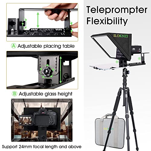 Iloknzi I2/12Inch/Black, Liftable Teleprompter With Remote Control And App Metal For 12.9" Tablets With Adjustable Tempered Optical Glass Supports Webcam Wide Angle Camera Lens Studio Make Videos #TOP4