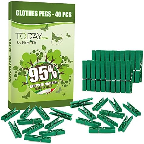 Today - Ecological 40pcs Clothes Pegs for Washing Line. Big Size Peg 95% Recycled Plastic. Strong, Windproof, soft grip surface for washing clothes - Made in Italy