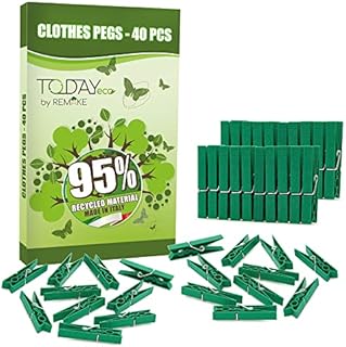 Today - Ecological 40pcs Clothes Pegs for Washing Line. Big Size Peg 95% Recycled Plastic. Strong, Windproof, soft grip surface for washing clothes - Made in Italy