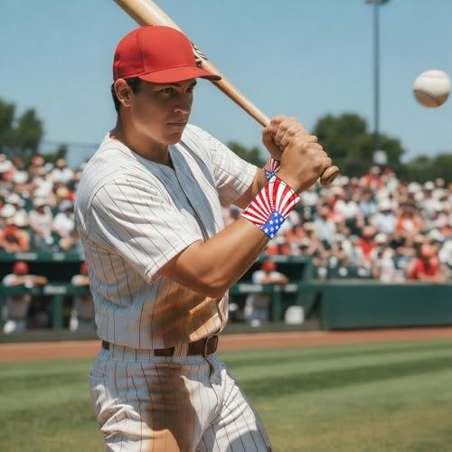 Soulchen 2 Pairs American Flag Wrist Guards with 3mm Panel Shield Protective EVA Sports Wrist Protector for Batting and Fielding Youth Teens Adults