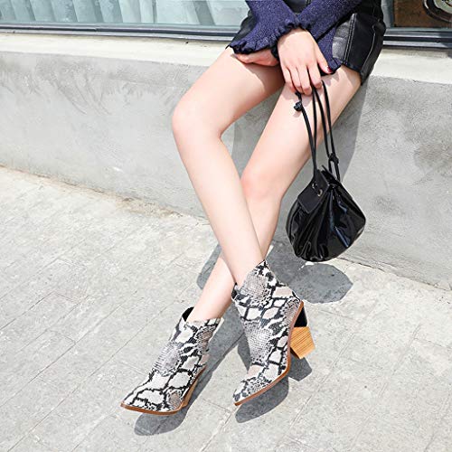 MIOKE Women's Western Chelsea Ankle Boots Pointed Toe Zipper Serpentine Chunky Block High Heel Dressy Booties4