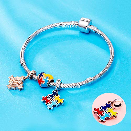 Autism Awareness Charms Fit Pandora My First Mothers Day Bracelet, 925 Sterling Silver Dangle Puzzle Piece Enamel Colorful Beads, Autismo Gift For Teacher/Mom Baby/Girl/Boy/Child #TOP2