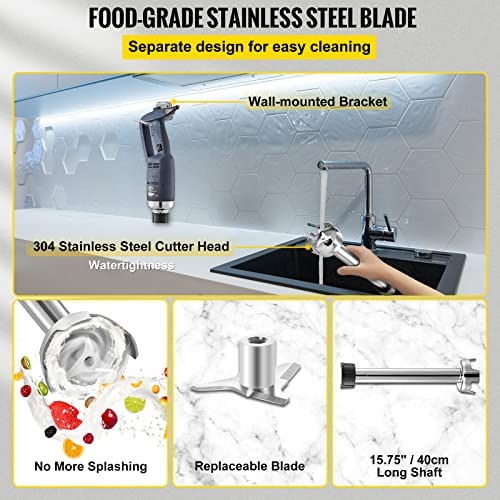 Vbenlem Commercial Immersion Blender 350W Power, Hand Held Mixer With 15.7-Inch 304 Stainless Steel Removable Shaft, Electric Stick Blender Constant Speed 16000Rpm #TOP3