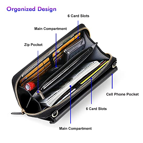 Nuoku Crossbody Bags For Women, Wristlet Wallets For Women, Small Clutch Purses For Women, Cell Phone Wallet, Rfid Wallet, Black #TOP3