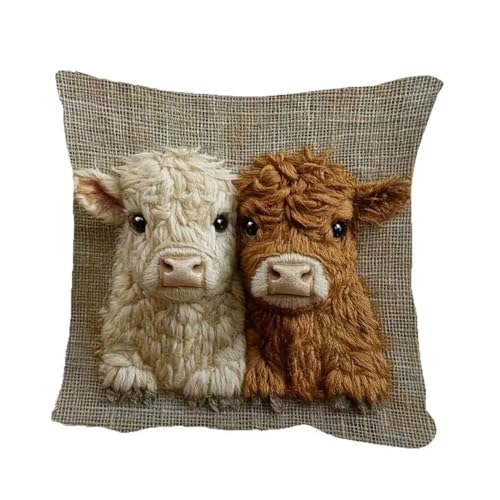 TROYSINC 2er Kissenbezug Set Dekorative Highland Cow Baby Wurfkissenbezüg 45x45cm Kissenhülle für Sofa Wohnzimmer Schlafzimmer