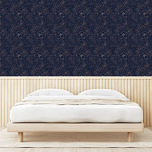 Ambesonne Navy Blue Peel & Stick Wallpaper for Home, Abstract Hand Drawn Interpretation of Narcissus Rose Daffodil Peony Flower, Self-Adhesive Living Room Kitchen Accent, 13" x 100", Indigo Brown by Ambesonne - Image 3