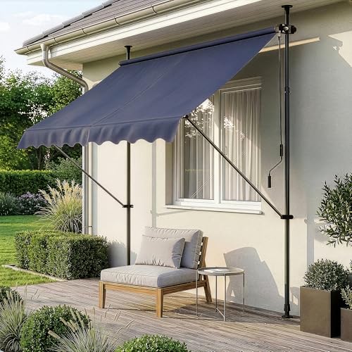 pro.tec Toldo Retráctil Stem Toldos Exterior Terraza Balcón Ajustable en Altura Manual Resistente Protector de Sol Sin Taladrar Acero/Poliéster 150 x 120 x 220-309 cm - Azul Oscuro