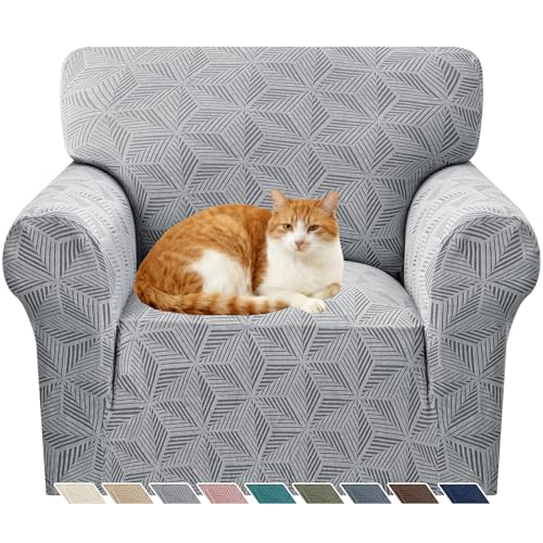 YEMYHOM 1 Piece Stretch Chair Sofa Slipcovers Couch Covers for 1 Seat, Jacquard Armchair Covers with Non-Slip Elastic Bottom, Thickened Furniture Protector for Dogs Pets kids (Small, Light Gray）