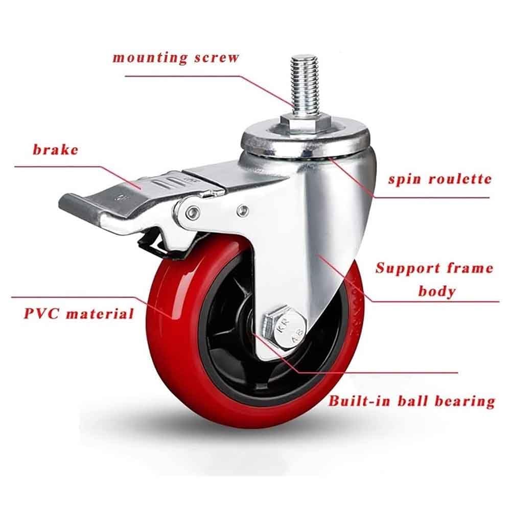 PU Rotelle Universali con Freno Ruote Girevoli con M16*80mm Perno Filettato Rotelle Pesanti Silenziose Rotelle Pivotanti orientabili 360° Capacità di Carico 450kg (Color : Swivel, Size : 4i
