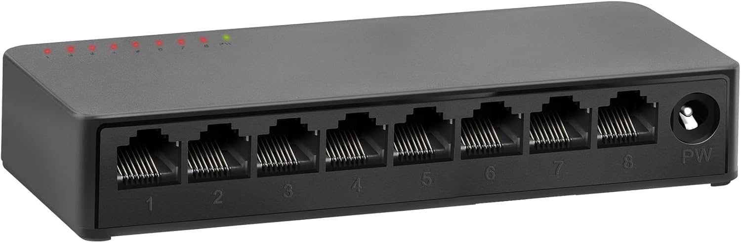 ienRon 8 Ports Gigabit Ethernet Switch,Unmanaged Network Switch Supported Desktop or Wall Mount,1000Mbps Ethernet SplitterPlug & Play|Fanless Design|Shielded Ports|Traffic Optimization