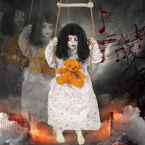 Hourleey Halloween Decorations Outdoor, Hanging Swinging Girl Doll Sound Activated