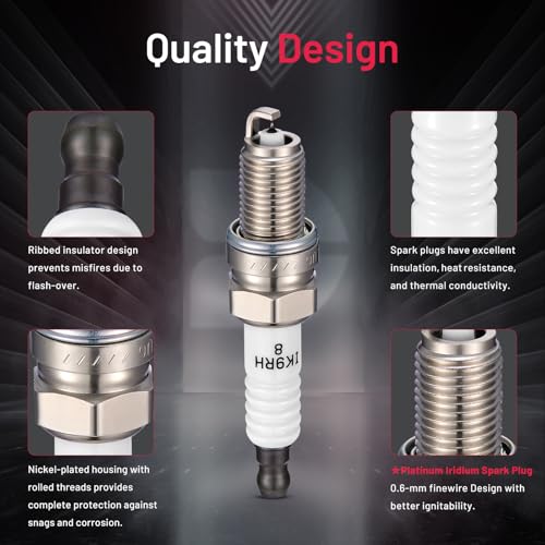 Image of BDFHYK 93618 Platinum Iridium Spark Plugs Compatible with Dodge 2013-2016 Dart, Compatible with Jeep 2015-2018 Renegade, 2017-2020 124 Spider, 2012-2019 500 500L 500X 1.4L SIKR9A7 68070507AC Set of 4