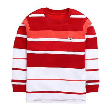 Hopscotch Boys Cotton Full Sleeves T Shirt in Red Color