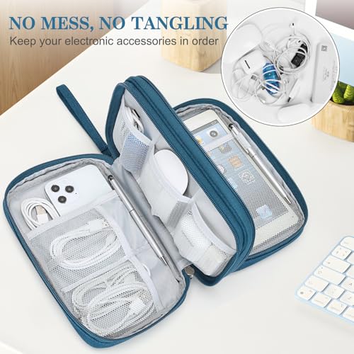 Image of FYY Electronic Organizer, Large Travel Cable Organizer Bag Pouch Electronic Accessories Carry Case Portable Waterproof Double Layers All-in-One Storage Bag for Cable, Cord, Charger, Phone, Dark Green