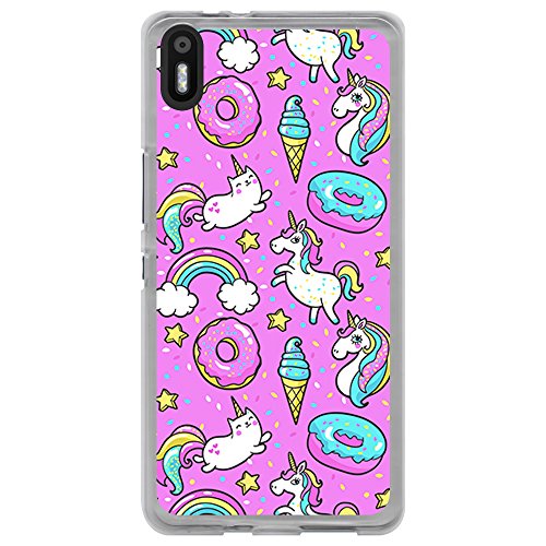 BJJ SHOP Funda Transparente para [ BQ Aquaris X5 ], Carcasa de Silicona Flexible TPU, diseño: Unicornio Arcoiris Donut Fondo Rosa
