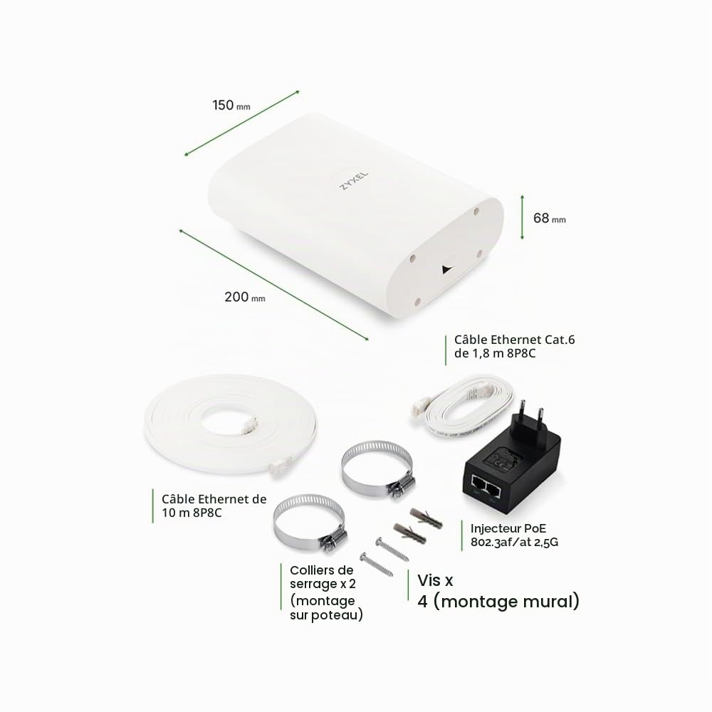 Zyxel Routeur 5G Extérieur Protection IP55 | Haut débit 7 Gbps | LAN PoE 2,5 GbE | Géré par Nebula Cloud | Montage sur Bureau, Mur, Fenêtre ou Poteau | Résistant aux Intempéries [FWA70] | Débit 5G jusqu'à 7 Gbps, 4 Antennes Directionnelles 9 dBi, Résistan