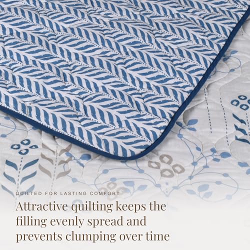 Image of HUESLAND Reversible AC Quilt Blanket Single Bed | 100% Cotton Quilted Shell, Super Soft 120 GSM Microfibre Wadding | Lightweight Comforter for All Weather Use | Petal - 55 x 88 inches