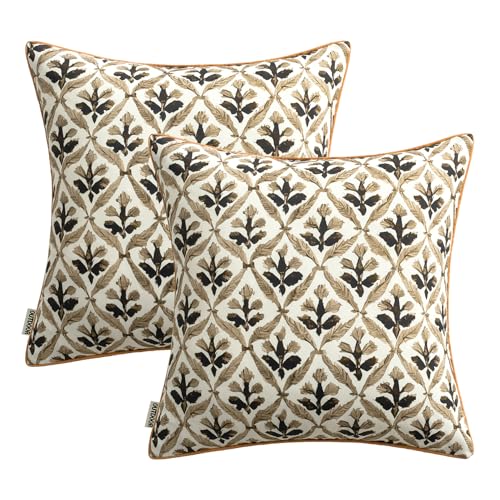 MIULEE Floral Decorative Pillow Covers Set of 2,Block Print Throw Pillowcases Outdoor Boho Farmhouse Vintage Accent Cushion Covers for Couch paito Garden Sofa Bed 18x18 Inch, Coffe-Brown by MIULEE - Image 8