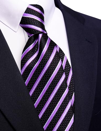 Image of Barry.Wang Silk Men Ties Formal Stripes Necktie and Tie Clip for Wedding Party Business Fashion Classic