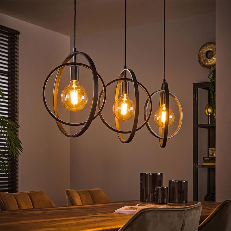 Image of Chandni Decor 3-lichts hanglamp industrieel Pendant Light Metal Black Bulb (Without Bulb)