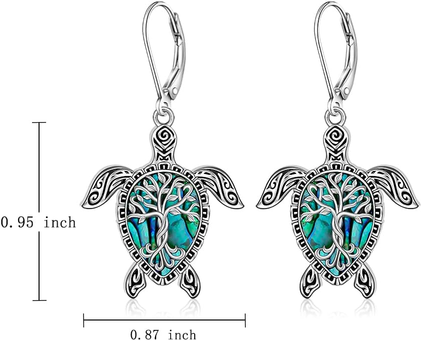 Sea Turtle Earrings for Women Tree of Life Abalone Shell Sea Turtle Gifts for Women Sterling Silver Dangle Lever Back Hawaii Mothers Day Gifts - Image 7