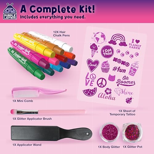 image for PURPLE LADYBUG 12 Colors Hair Chalk for Girls Washable Hair Dye - Birt