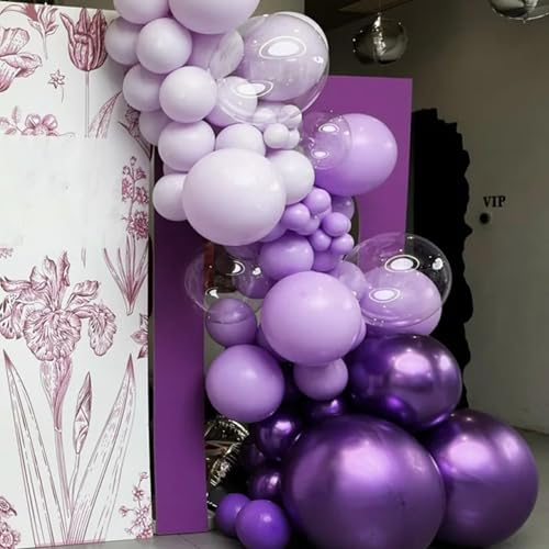Image of Voircoloria 130pcs Metallic Purple Balloons Different Sizes 18 inch 12 inch 10 inch 5 inch Chrome Purple Latex Balloon Garland Arch Kit for Birthday Baby Shower Graduation Wedding Gender Reveal Party Decorations