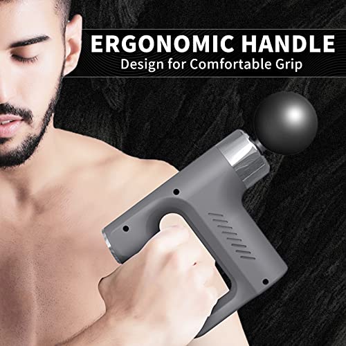 Emslimneorf Handheld Massage Gun With 4 Heads & 5 Speeds Electric Body Muscle Massager For Deep Tissue Grey #TOP4