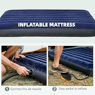 Outsunny 2-Person Tent Cot, 4-in-1 Elevated Camping Bed Combo with Air Mattress, Bed Cover, Foot Pump, Folding Off Ground Double Tent for Camping, Hiking, Backpacking