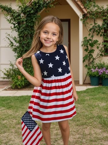 Toddler Baby Girl 4th of July Dresses Independence Day Outfit Kid American Flag Star Stripe Patriotic Dress Clothes4
