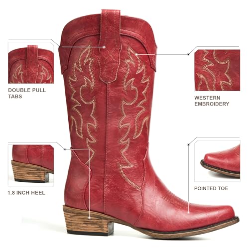 Image of Cowboy Boots for Women, Chunky Heel Western Boot | Mid-calf cowgirl boots with all-day comfort, ideal for daily outfits, country music festivals and western themed occasions