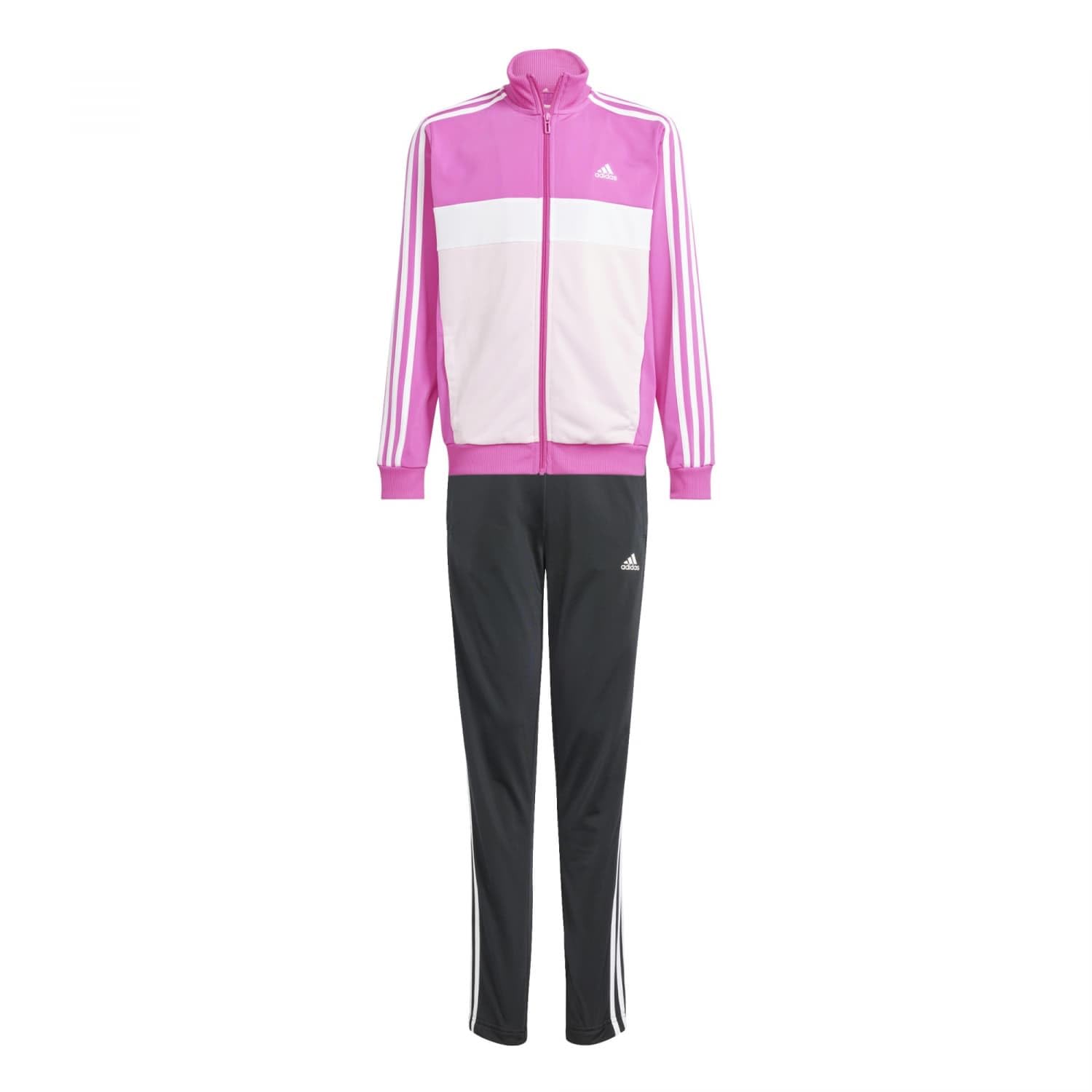 adidas Unisex Kinder Essentials 3-Stripes Tiberio Track Suit, semi lucid fuchsia/white/clear pink/white, 9-10 Years