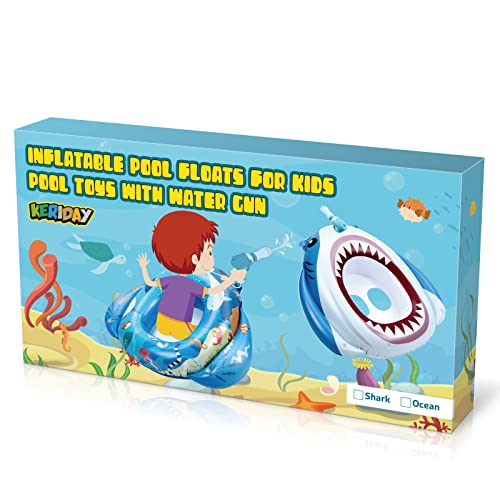 Keriday Inflatable Shark Pool Floats For Kids Toddler, Pool Toys With Water Gun, Shark Ship Toys For Boys Girls 3 4 5 6 7, Pool Float Toys Gifts For Summer Swimming Pool Party Birthday (Shark) #TOP6