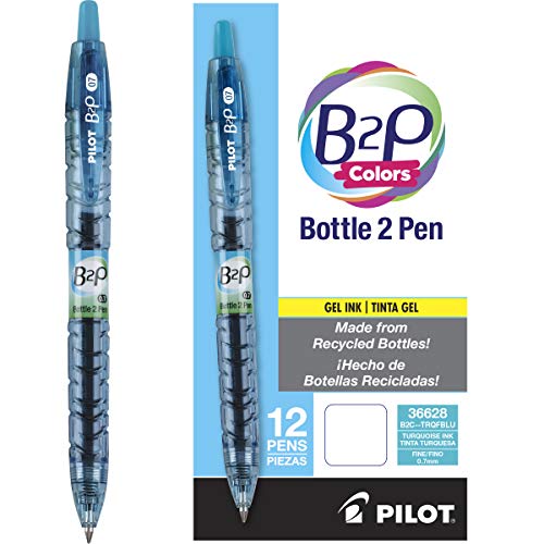 Pilot B2P Colors - Bottle To Pen Refillable & Retractable Rolling Ball Gel Pen Made From Recycled Bottles, Fine Point, Turquoise G2 Ink/Barrel, 12-Pack (36628) #TOP2