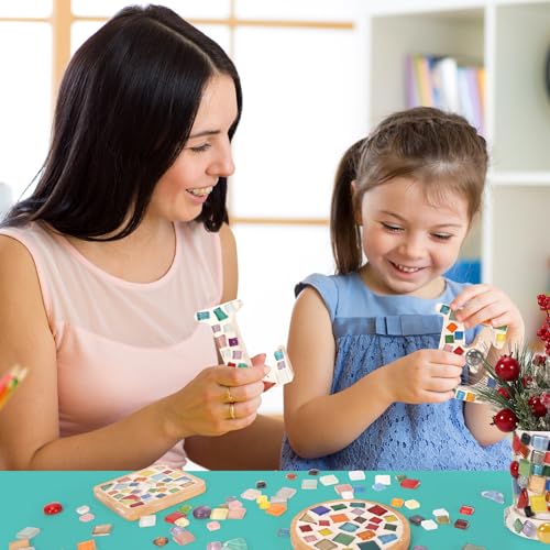 PP OPOUNT 500g Irregular Mosaic Tiles with 300g White Grout Mosaic Tiles for Crafts, Colorful Stained Glass Pieces for Mosaic DIY Art Project, Complete Mosaic Making Supplies(Mix Color and Shape)