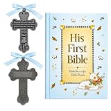Baby Boy First Bible and 4' Pewter Baptism Guardian Angel Crib Cross (Original Version)-L8