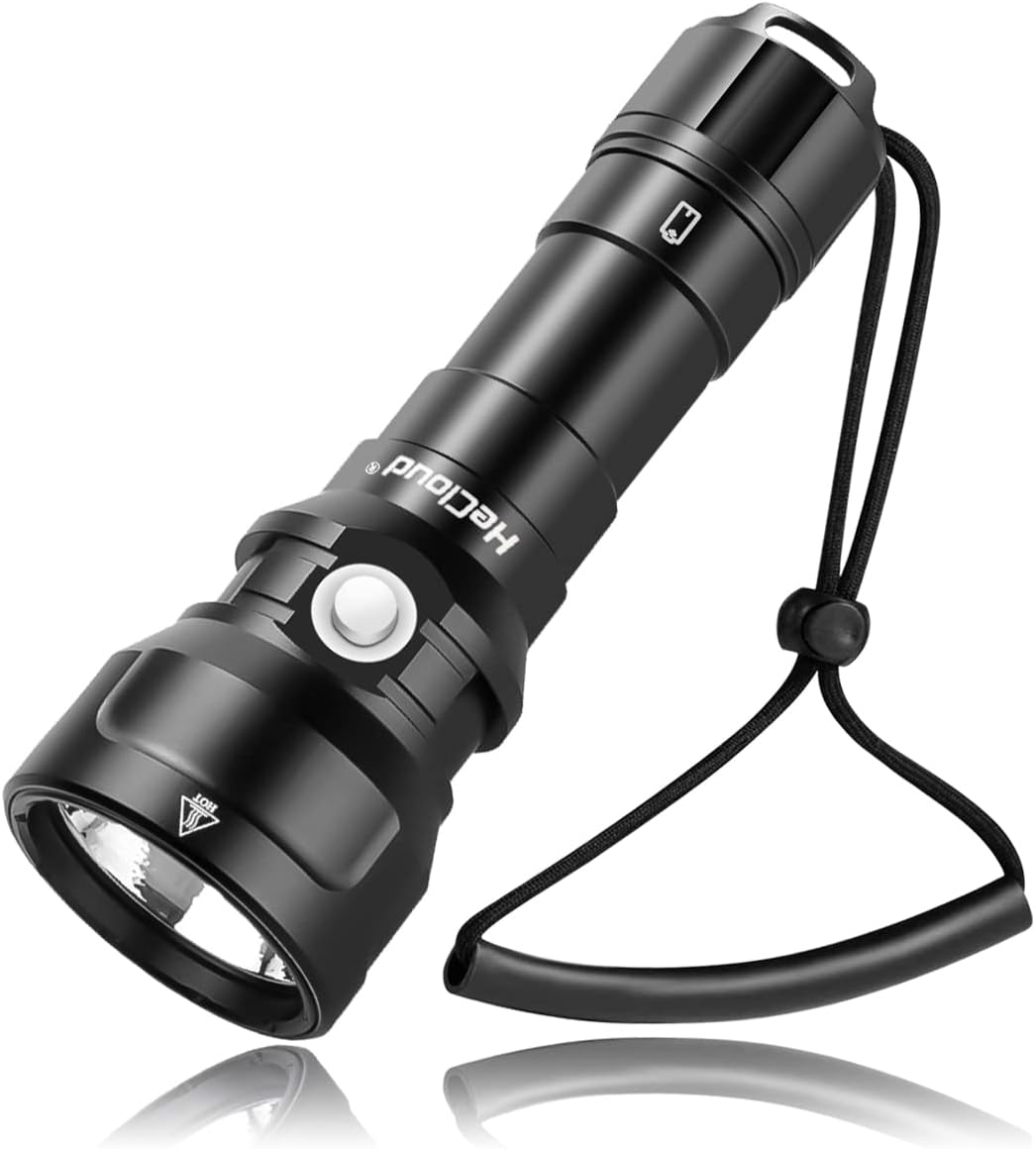 HECLOUD Diving Flashlight with Rechargeable Power 2000 Lumens Underwater 394ft Professional Scuba Snorkeling IPX8 Waterproof Super Bright PM70 LED Torch Dive Lights with Charger
