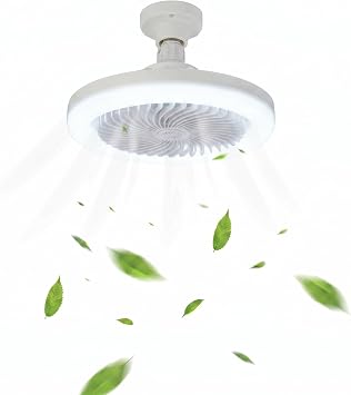 Socket Fan Light with Remote,E26/E27 Screw-in Small Ceiling Fan,Dimmable 3000K-6000K LED,3 Speeds,Low Profile Fixture for Bedroom Kitchen Garage-White
