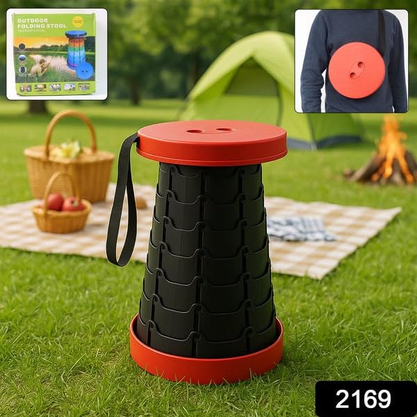Image of IKURAM Retractable Folding Stool Portable Telescopic Stool Seat Sturdy Lightweight Adjustable Chair Foldable Outdoor Plastic Stools for Camping Hiking BBQ Fishing Garden Indoor Max 396lbs